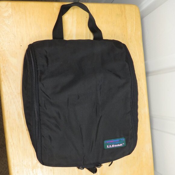 Vintage L.L. Bean Hanging Toiletry Travel Personal Organizer Bag Black w/ Logo - Picture 1 of 5